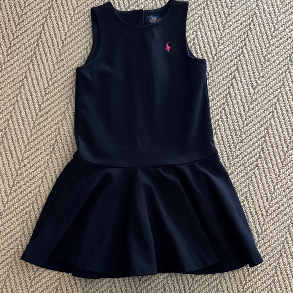 Polo Ralph Lauren navy dress with pink logo and button back detail